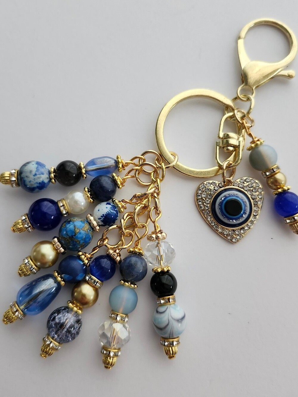 Evil Eye Purse Charm of Keychain Sodalite Jasper Obsidian Handcrafted